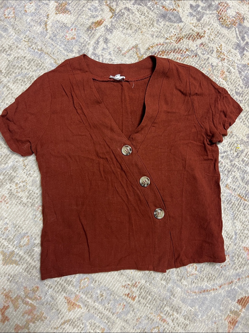Crop Length, Rust Color, linen style top